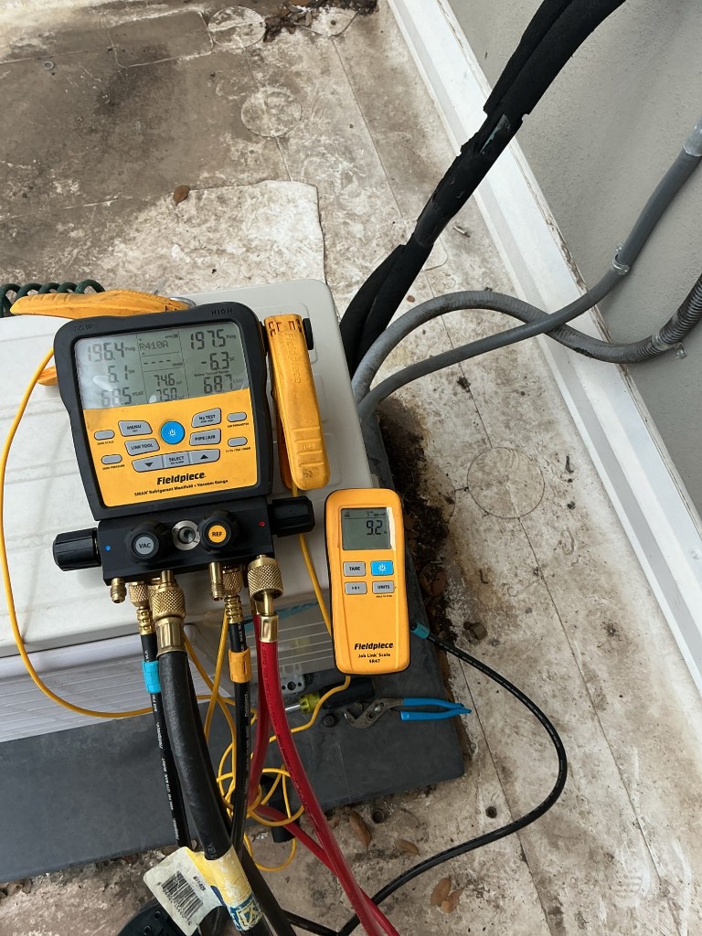 HVAC gauge readings during annual tune-up in ZIP 78733